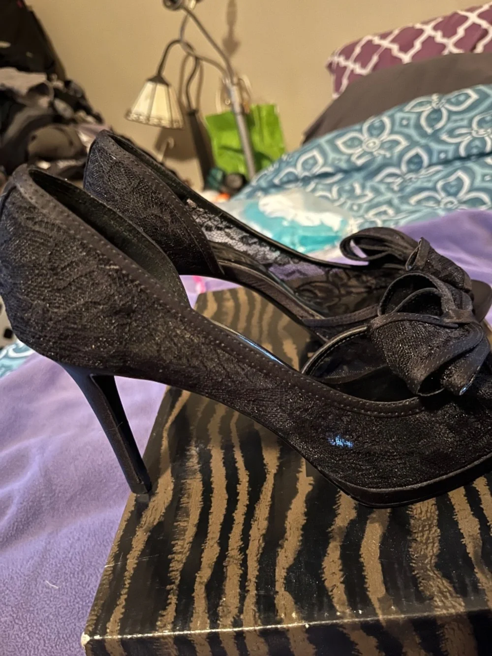 Moda Spana Peep toe lace heels, black 8